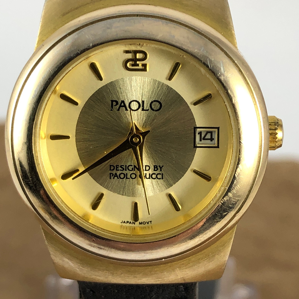 Vintage Authentic PAOLO GUCCI Gold Tone Date Watch
